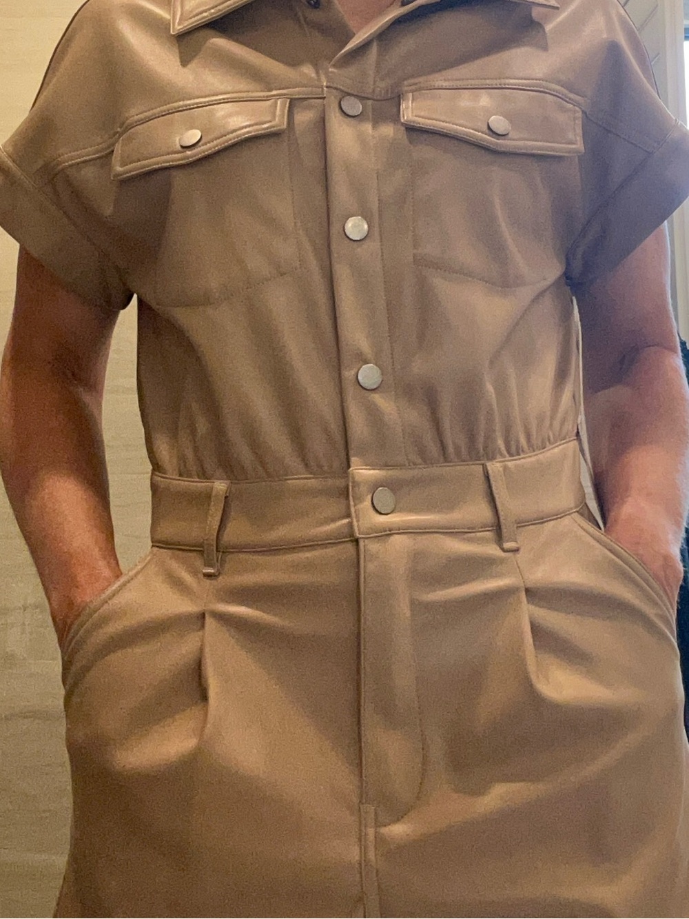 Vintage Havana faux leather utility romper size Small NWT
